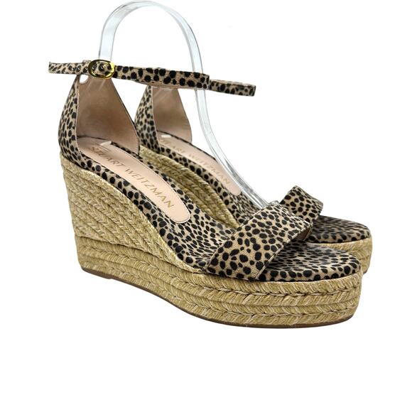 Stuart Weitzman Floria Wedge Platform Espadrille Sandals Leopard Print US 8.5 - Picture 1 of 14